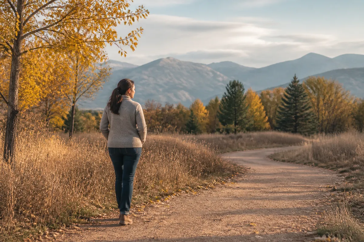 Adult walking on a peaceful Colorado path for grief counseling near Golden, CO