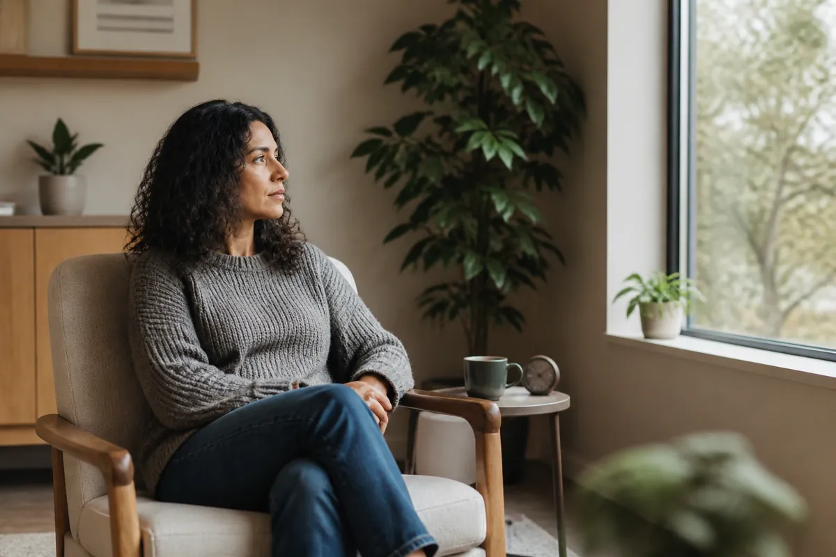 Trauma Therapy In Wheat Ridge, Colorado Adult reflecting in a calm setting for trauma therapy in Wheat Ridge, CO